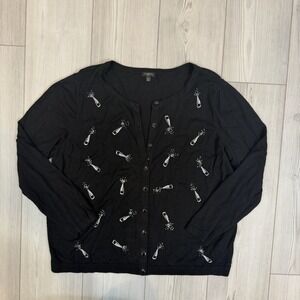 Talbots Cardigan Sweater 2X Black Champagne Charming Festive NYE Celebration